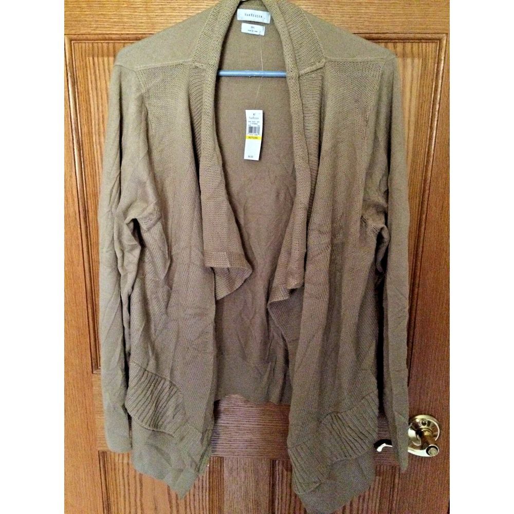 NWT Womens Van Heusen Beige Cardigan Sweater- Sz XXL Ruffle NEW Flowy